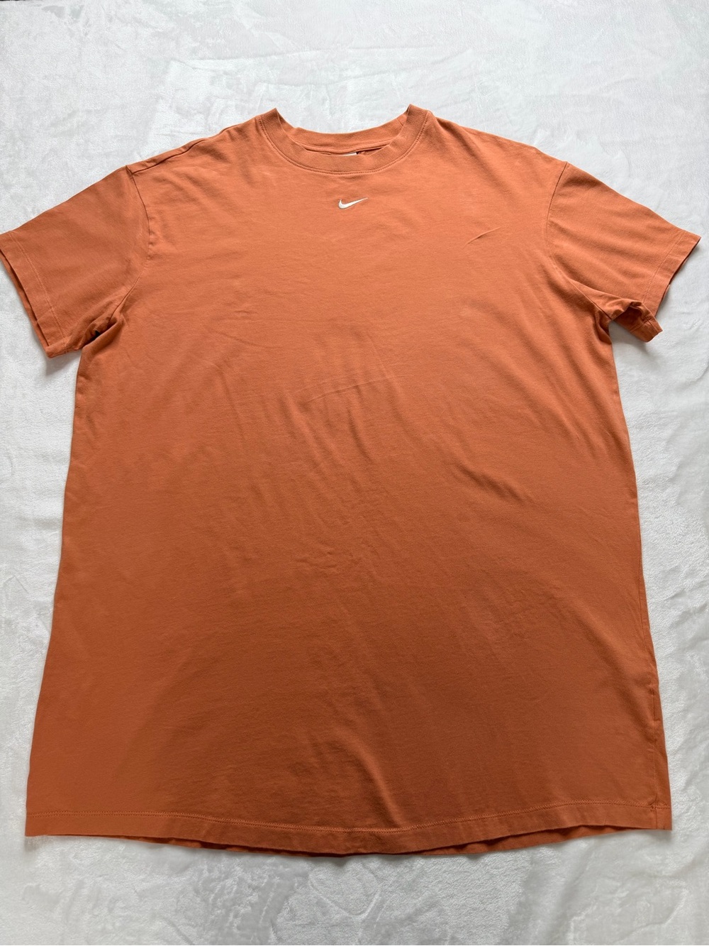 Nike Women’s Light Burnt Orange Crew Neck T-Shirt Dress with White Swoosh